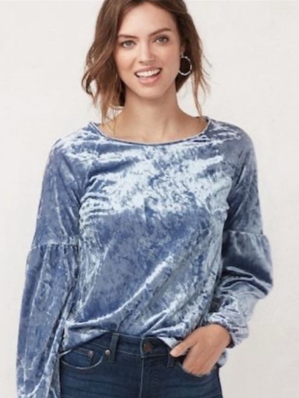 NWOT LC Lauren Conrad Crushed Velvet Blue Top